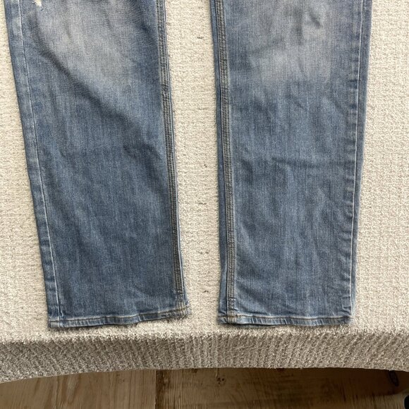 Y2K Guess Jeans Men's 36x32 Lincoln Slim Straight Light Blue Distressed Denim - Picture 4 of 13